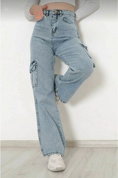DRC trend Pantaloni largi cu talie înaltă albastru anilor 90 - blugi din denim Cataniza Lycra Pantaloni Palazzo