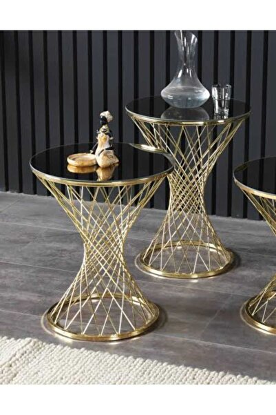 ZİGON SEHPA TAKIMI MOBİLYA Pota Zigon Sehpa Gold Ayak Bronz Aynalı Sehpa