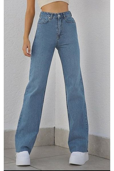 DRC trend Pantaloni Palazzo Jemmy Blue Lycra cu talie super înaltă, blugi largi. (super ridicat)