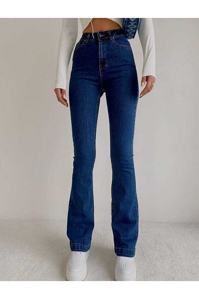 DRC trend Blugi Allstar Spaniol Deep Blue cu talie înaltă - Pantaloni evazați din denim