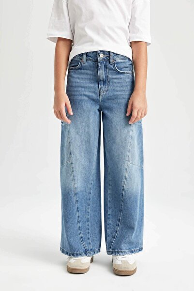 DeFacto Kız Çocuk Wide Leg Kargo Cepli Geniş Bol Paça Jean Pantolon D4689a824au