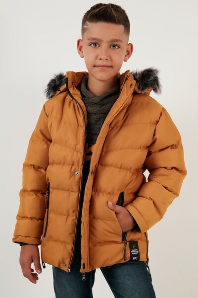 Lela Faux Fur Plush Lined Removable Hooded Coat Boy's Coat 5763028
