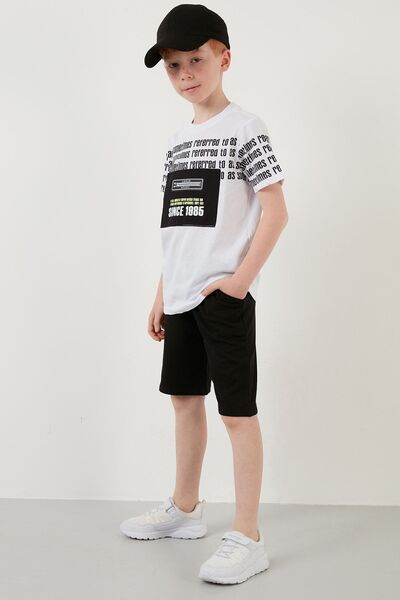 Lela Set 2 piese cu pantaloni scurți cu gât roșu imprimat 100% bumbac Costum ...