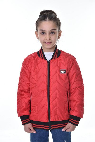freemen Girl's Red College Collar Lined Water and Windproof Zippered Pocket Jacket