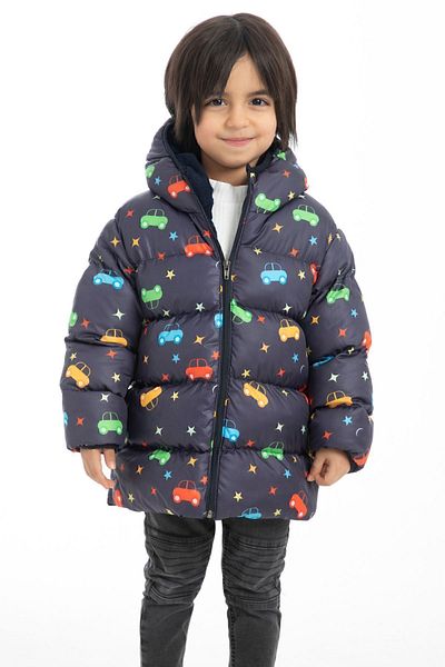 Firststops Boy's Fleece Hooded Car Star Moon Patterned Winter Puffer Coat & Coat