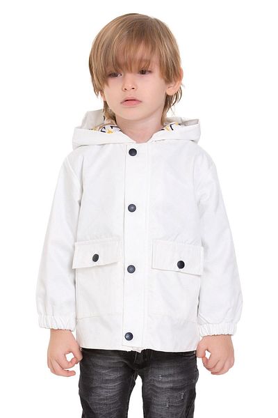 zepkids Hooded Long Sleeve Bear Printed White Color Boy's Raincoat