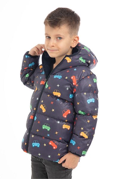Royalside Palton puf de iarnă pentru băieți - fleece, glugă, model stea și lună