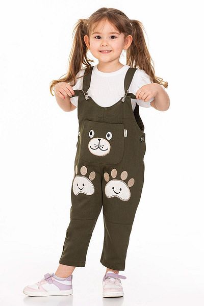 zepkids Hanging Pocket Detailed Teddy Bear Accessory Switched Khaki Color Boy's Trousers Salopet
