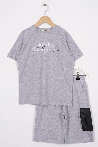 zepkids Boy's Grey Melange Colorful Ready Printed Sort Set