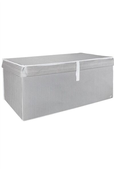 FAVORA Çok Amaçlı Kapaklı Organizer Kutu Gri Çizgili 70x40x30