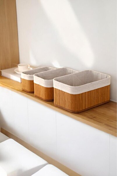 Akkoyunlu home سلة من الخيزران مكونة من 3 قطع - منظم الحمام والمطبخ، مجموعة ت...