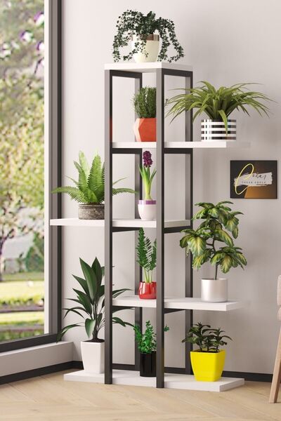 Cosargroup Dekoratif 5 Raflı Metal Çiçeklik Saksı Standı Saksılık Beyaz