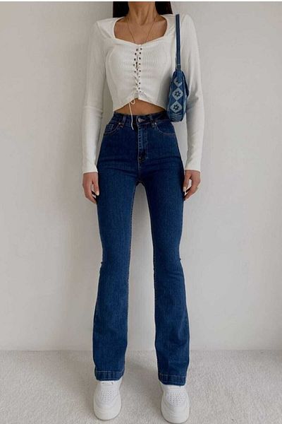 DRC trend Blugi Allstar Spaniol Deep Blue cu talie înaltă - Pantaloni evazați din denim