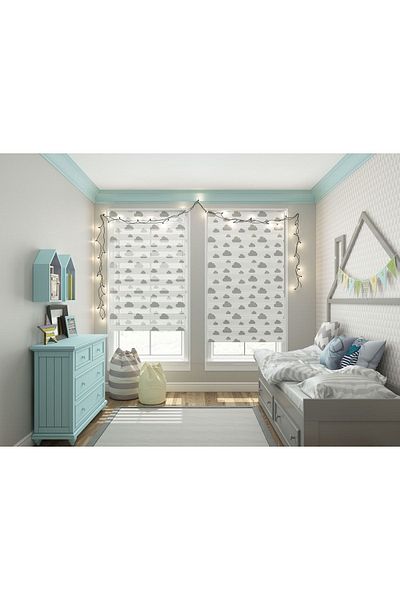 Turuncu Dizayn Gray Clouds Patterned Digital Printed Zebra Roller Blinds for Children's Room