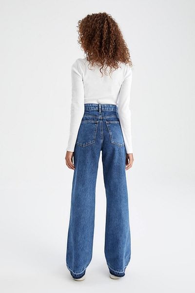 DRC trend Albastru anii 90 - Întuneric mediu, Lycra, Pantaloni blugi Palazzo largi cu talie înaltă