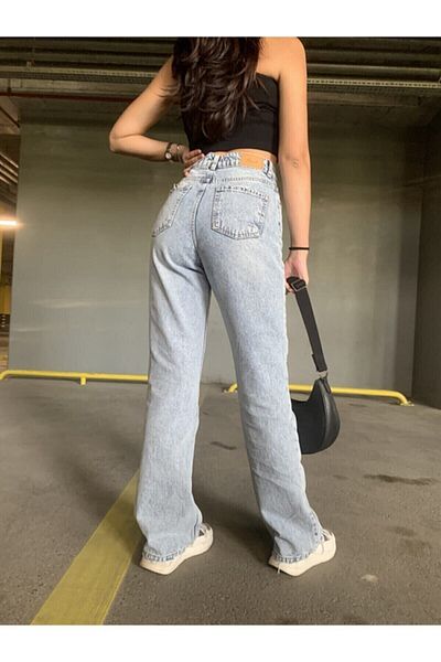 DRC trend Pantaloni largi din Lycra cu talie super înaltă Jean Palazzo - Ice Snow Wide Leg