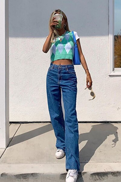 DRC trend Blue 90's Medium Dark Blue Lycra Super Extra High Waist Palazzo Loo...