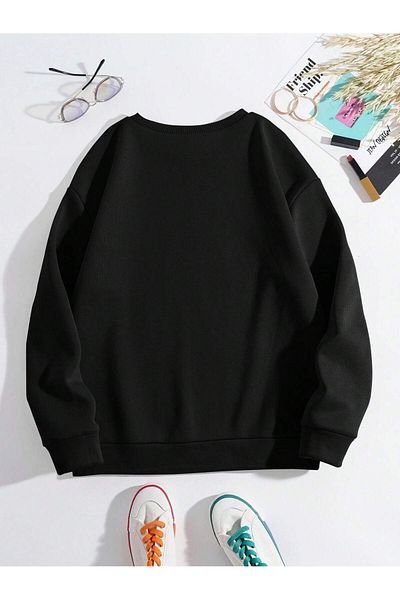 Mythologie Черен суитшърт с принт Oversize Boo Sheet - Обло деколте