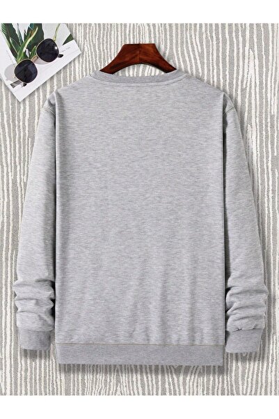 Mythologie Gray Oversize Sweatshirt - Crew Neck, Minimal Bird Logo Printed