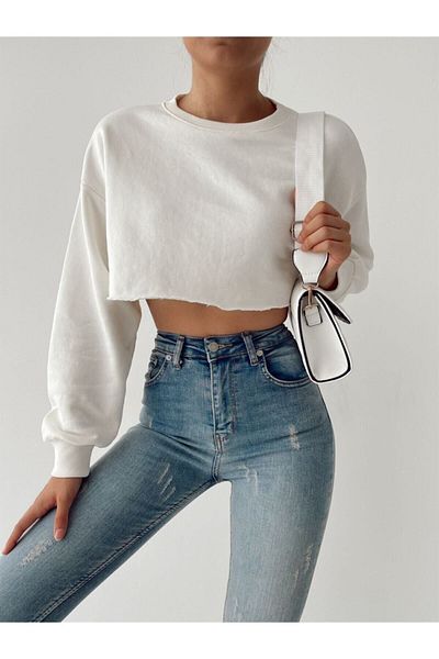 İmpavido IMPAVIDO - Women's White Crop Sweatshirt