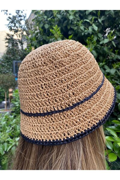 dilekorgudunyasi Hasır Renkli Siyah Şeritli Bucket Şapka