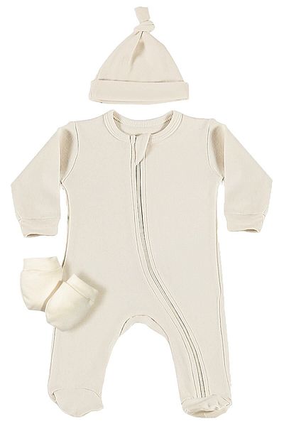 tinylamb Pure 3 Piece Baby Long Sleeve Cotton Jumpsuit with Booties Newborn Mini Hospital Discharge Gift Set Cotton
