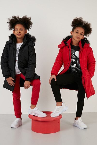 Lela Girl's Coat with Faux Fur Collar and Plush Lining and Removable Hood 5760043