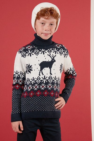 Lela Christmas Themed Turtleneck Sweater Boys' Sweater 633Mj369