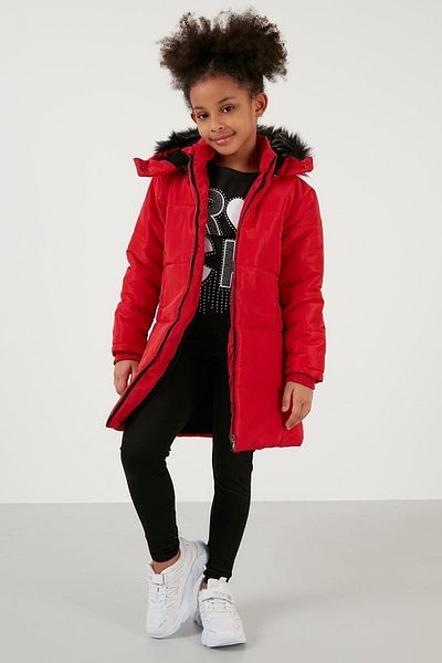Lela Girl's Coat with Faux Fur Collar and Plush Lining and Removable Hood 5760043