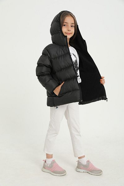 freemen Mädchen-Wintermantel aus schwarzem Fleece mit Fellkapuze, wasserabweisend und windabweisend, mit Taschen