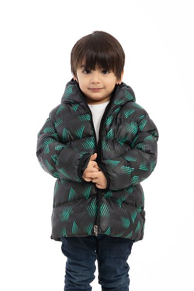 freemen Boy's Black Green Digital Pattern Fleece Water and Windproof Hooded Inflatable Winter Coat