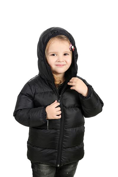 freemen Girl's Black Fleece Lined Fur Hooded Waterproof Windproof Inflatable Winter Coat