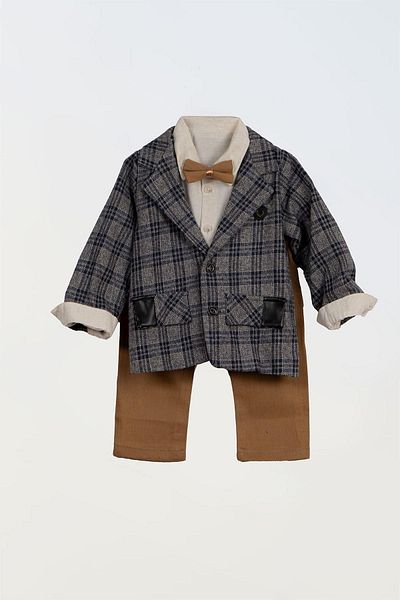 LULU Kids Boy's Suit - 4-Piece Set with Earth Jacket, Bow Tie and Slopet