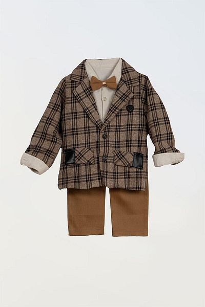 LULU Kids Boy's Suit - 4-Piece Set with Earth Jacket, Bow Tie and Slopet