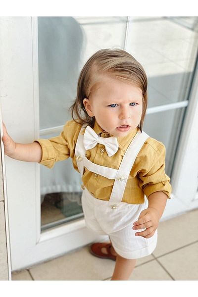 Ares Kids Fashion قميص قصير باللون الأبيض باللون الذهبي (ذهبي) وربطة عنق للأطفال والرضع هدية عيد للأولاد