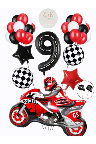 ZEAP Yarış Temalı Motorsiklet Folyo Balon Doğum Günü Balon Seti Rakam Folyo B...