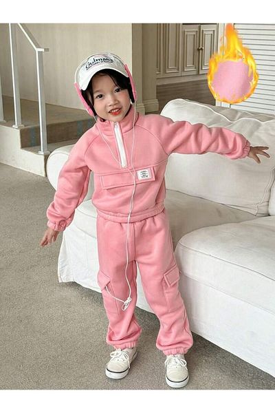 Machetta Children's Ōversize Sweatshirt and Tracksuit Set - Stand Collar, Half Zipper