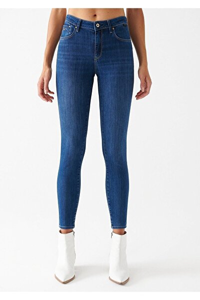 DRC trend Mony Tess Gold - Blugi skinny cu talie înaltă albastru mediu pentru...