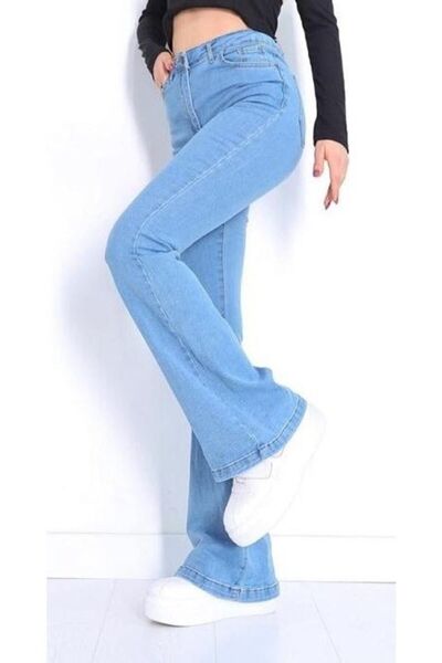 DRC trend Flared Leg Jeans Not Fading Light Blue Flared Jeans High Waist Deni...