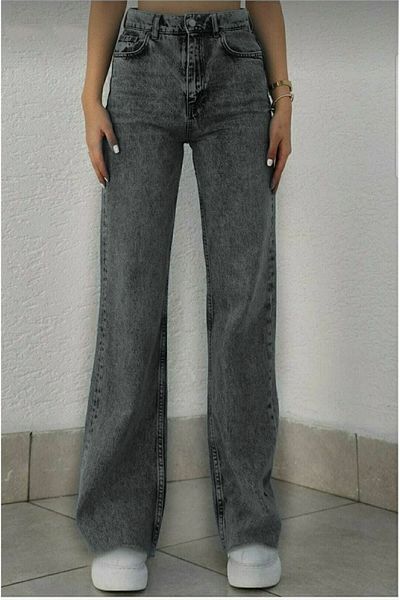 DRC trend Smoked Lycra Super High Waist Loose Jean Trousers