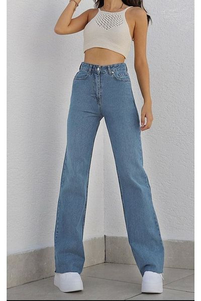 DRC trend Pantaloni Palazzo Jemmy Blue Lycra cu talie super înaltă, blugi largi. (super ridicat)