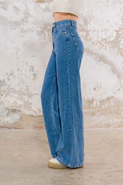 DRC trend Μεσαίο Μπλε Lycra - Σούπερ Ψηλόμεσο Χαλαρό Palazzo Jeans