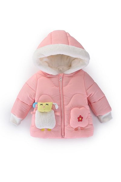PODİUM GİYİM Special Series Trendy Cute Lamb Plush Hooded Winter Baby Girl Coat