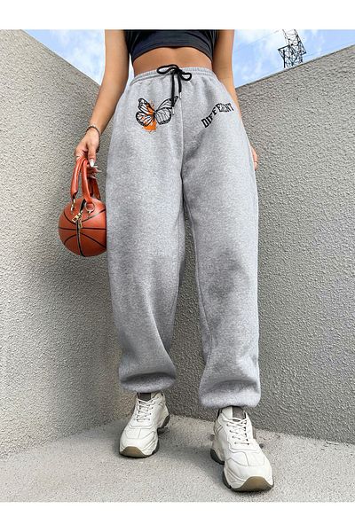 Mythologie Butterfly Different Grey Jogger Sweatpants - Λαστιχένιο πόδι, ψηλόμεσο, χειμώνας