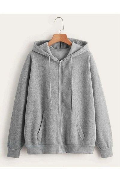 Mythologie Brooklyn Nyc Grey Oversize Χοντρή Ζακέτα - Χειμερινή κουκούλα με κουκούλα και φερμουάρ