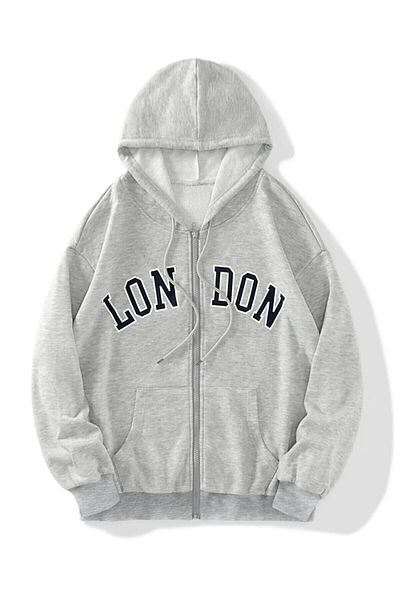 Mythologie London Grey Oversize Ζακέτα με κουκούλα - Χειμώνας, με φερμουάρ και τσέπες
