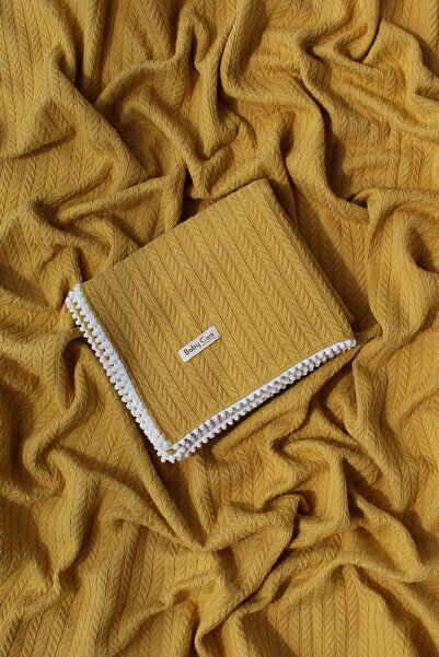 Baby Cais Collection بطانية أطفال محبوكة من القطن العضوي بيكيه خردل 100x120 سم