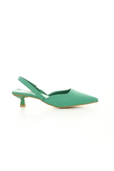 FGZY Shoes Green Women's Shoes - Terra, 4 cm Low Heel, Pointed Toe and Open Back Elastic