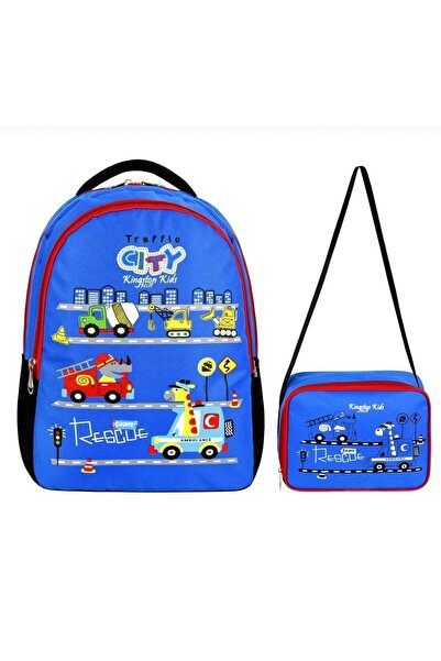 Chocuk Trafik İş Makineleri Araba Figürlü 2'li İlkokul Sırt Çantası, Beslenme...