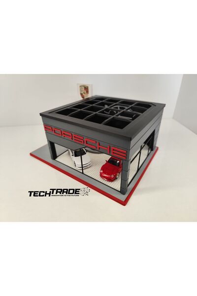 Tech Trade Porsche Diecast Showroom Garaj Diorama 1:64 Ölçek